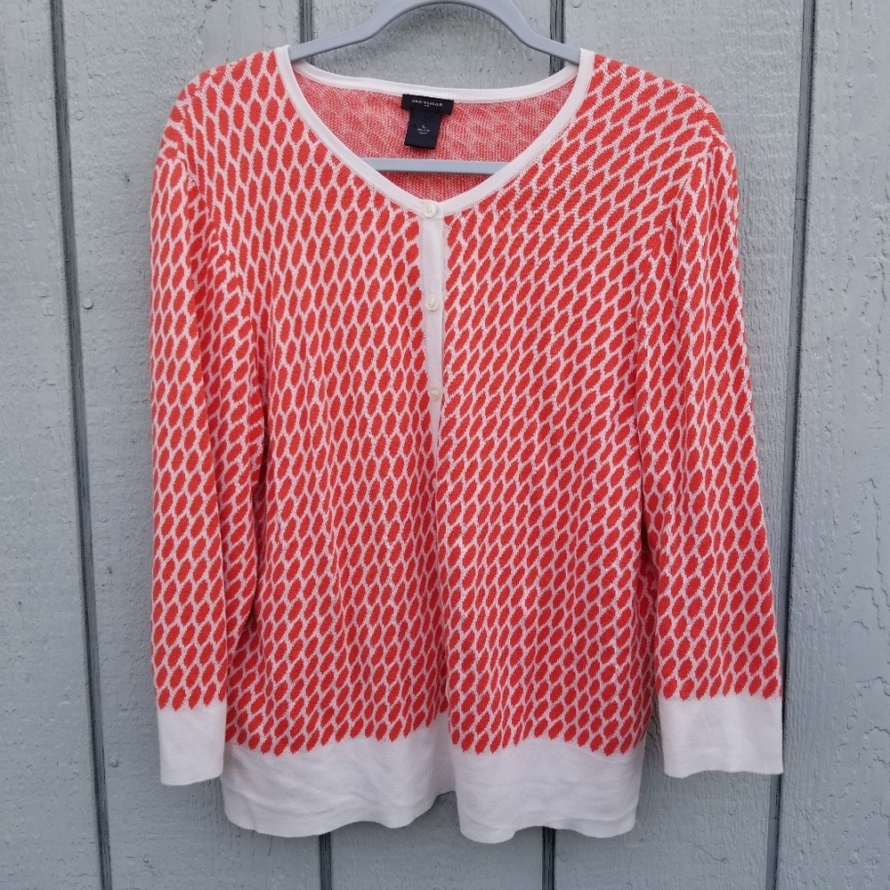 Ann Taylor Red and White Cardigan Sweater